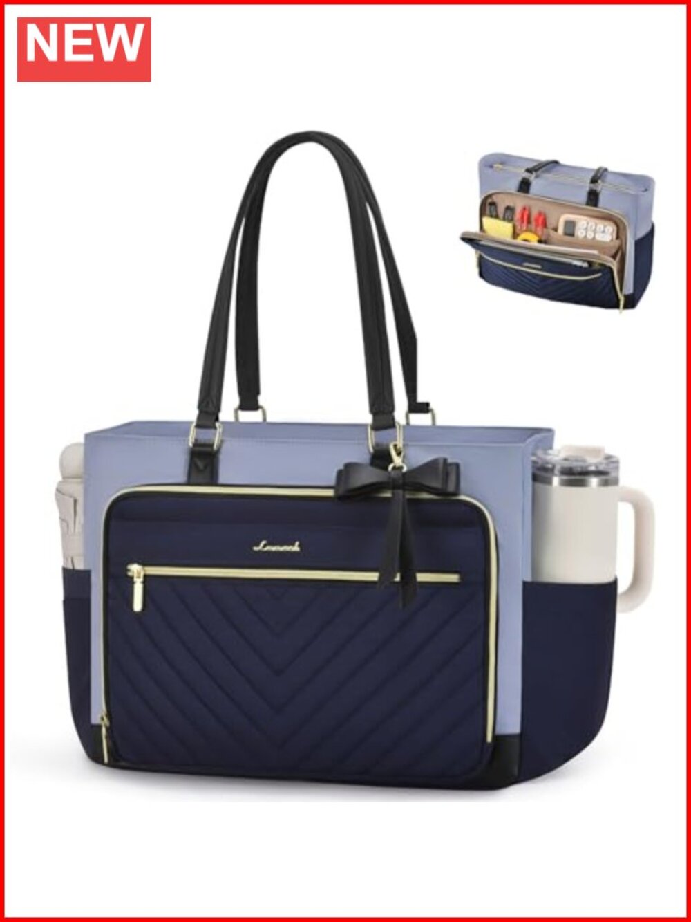 17 Inch Laptop Tote Bag with Cup Holder Quilted Work Nurse Diaper Handbag